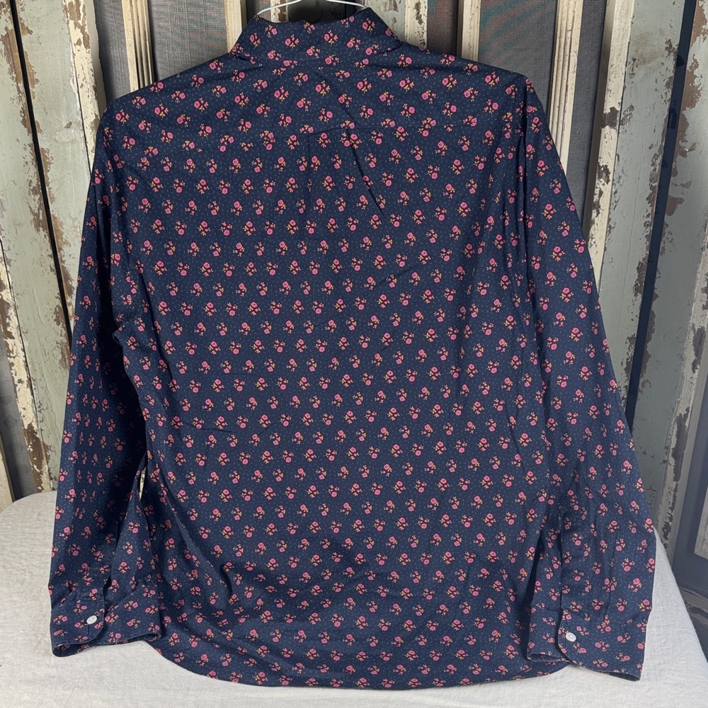 J. Crew Dark Blue Shirt with Red Floral Pattern - Picture 8 of 10
